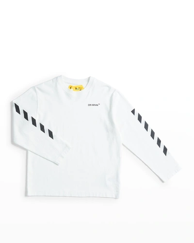Shop Off-white Boy's Helvetica Logo Striped T-shirt In White Black