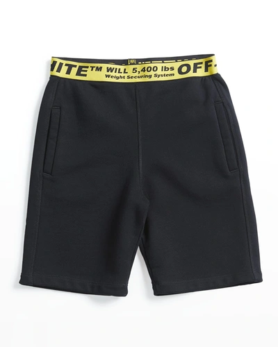 Shop Off-white Boy's Contrast Logo-tape Sweat Shorts In Black Yellow