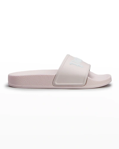 Shop Palm Angels Kid's Logo Pool Slide Sandals, Toddler/kids In Pink White