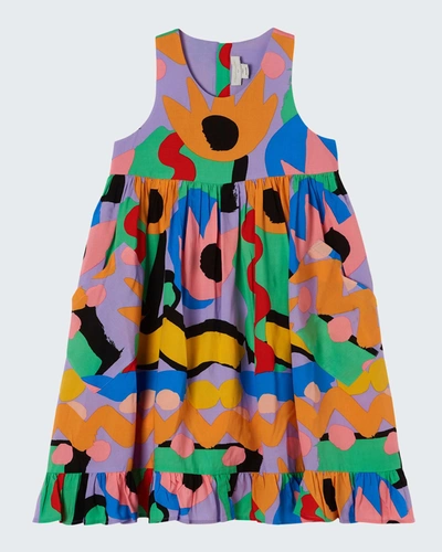 Shop Stella Mccartney Girl's Abstract Tribal Ruffle Dress In 999 Multi