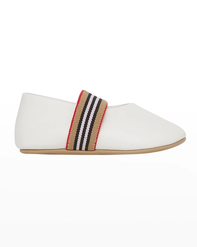 Shop Burberry Girl's Icon Stripe Classic Flats, Baby In Optic White