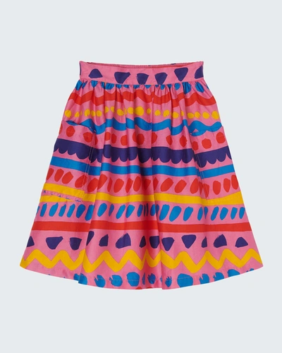Shop Stella Mccartney Girl's Tribal Stripes Satin Skirt In 999mc Print