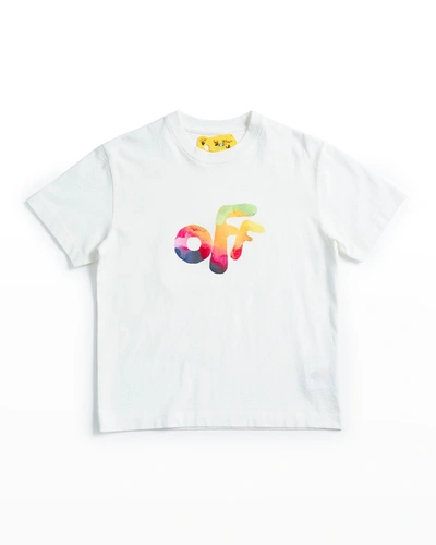 Shop Off-white Boy's Watercolor Rounded Logo Arrow T-shirt In White Multi