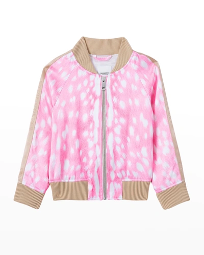 Shop Burberry Girl's Helena Deer-print Bomber Jacket In Pale Pink Ip Patt