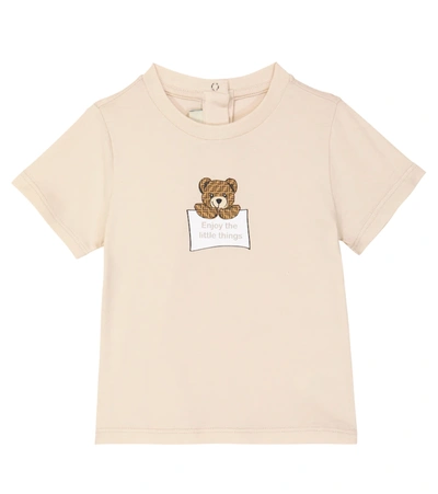 Shop Fendi Baby Cotton-blend Printed T-shirt In Beige Baby