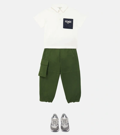Shop Fendi Logo Cotton Polo Shirt In Gesso+navy