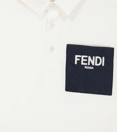 Shop Fendi Logo Cotton Polo Shirt In Gesso+navy