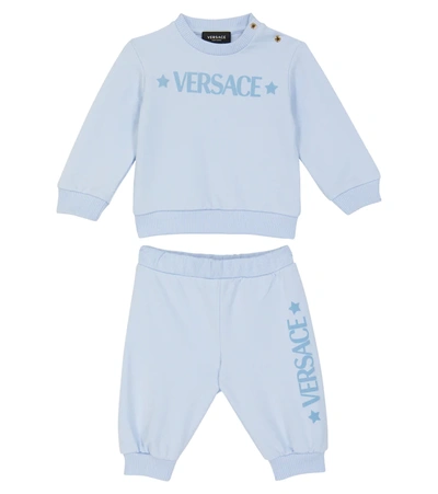Shop Versace Baby Cotton Jersey Sweatshirt And Sweatpants Set In Baby Blye