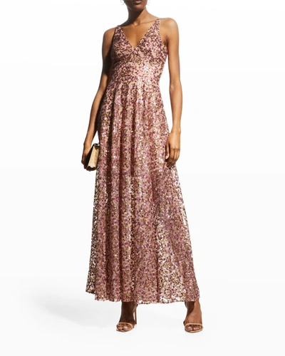 Shop Dress The Population Ariyah V-neck Sequin A-line Gown In Blush Multi