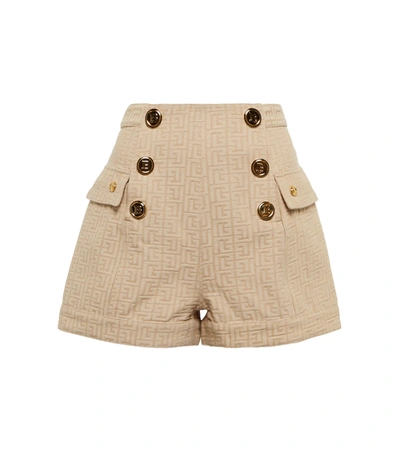 Balmain Monogram Jacquard Button-front Shorts In Beige | ModeSens
