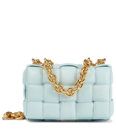 Shop Bottega Veneta Chain Cassette Leather Shoulder Bag In Teal Washed-gold