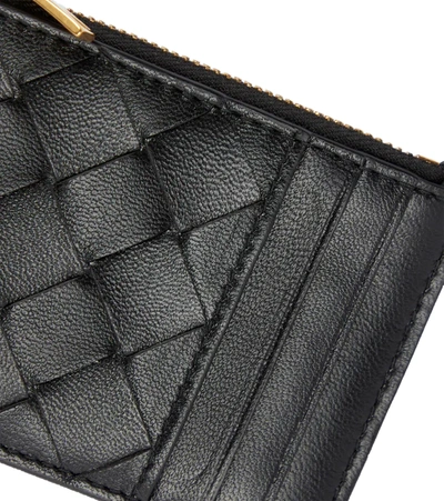 Bottega Veneta Credit Card Holder In Leather With Woven Pattern In Black-gold