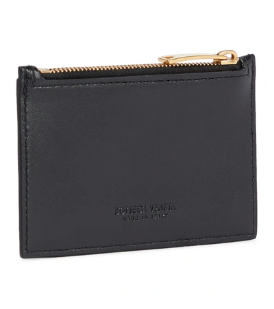 Bottega Veneta Credit Card Holder In Leather With Woven Pattern In Black-gold