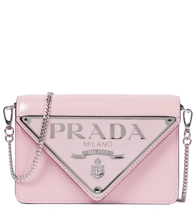 Prada Logo Leather Shoulder Bag In Pink