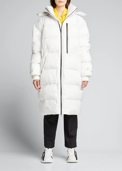 Adidas By Stella Mccartney Logo-print Long Puffer Jacket In White 