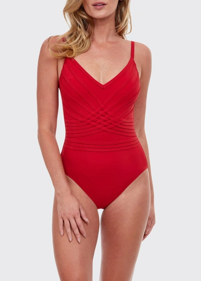 Shop Gottex Divine Shimmer One-piece Swimsuit In Scarlet