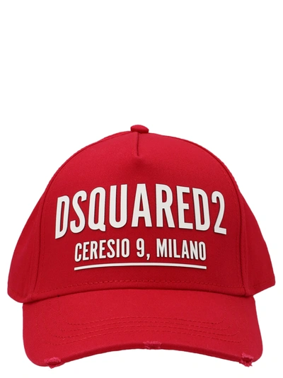 Shop Dsquared2 Logo Printed Distressed Baseball Cap In Red