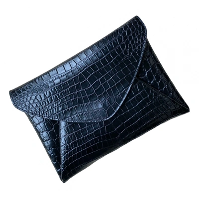 Pre-owned Max Mara Atelier Leather Clutch Bag In Black