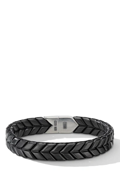 Shop David Yurman Chevron Wide Woven Bracelet In Black Titanium/ Silver