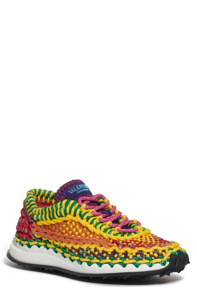 Shop Valentino Crochet Low Top Sneaker In Yellow/ Red