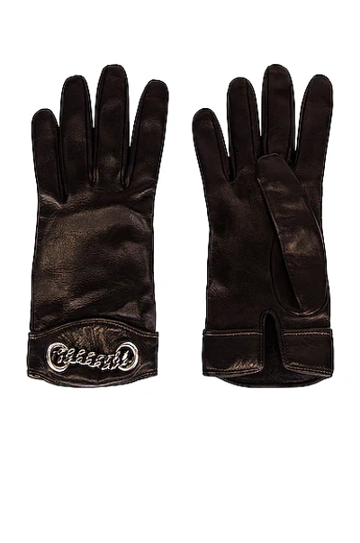 Shop Saint Laurent Chain Gloves In Black & Silver