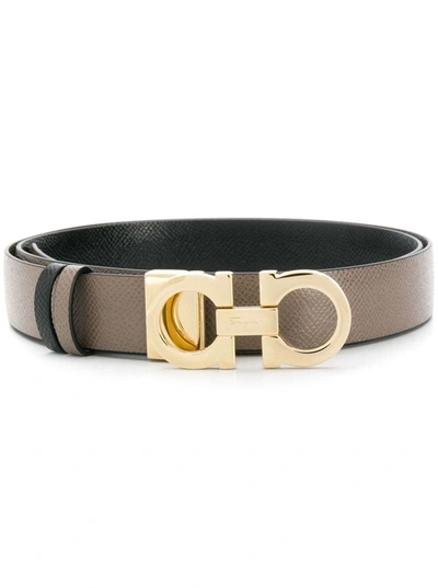 Shop Ferragamo Gancini Reversible  Leather Belt With Logo Buckle In Black