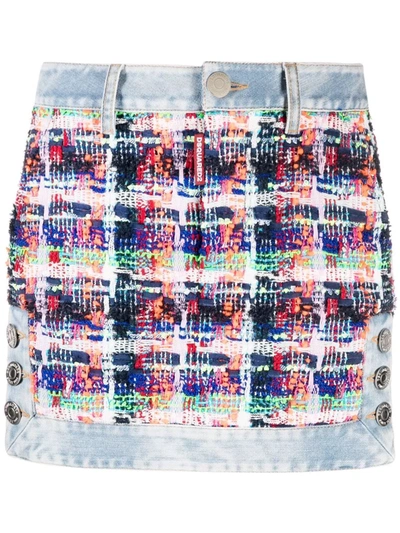 Shop Dsquared2 Tweed Panelled Mini Skirt In Blue
