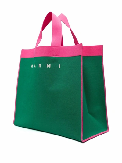 Shop Marni Logo-printed Tote Bag In Green