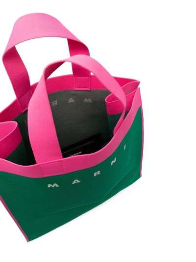 Shop Marni Logo-printed Tote Bag In Green