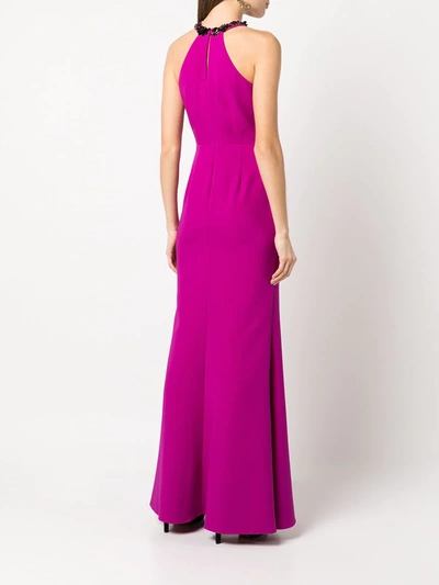 Shop Marchesa Notte Keyhole Neck Halter Gown In Purple