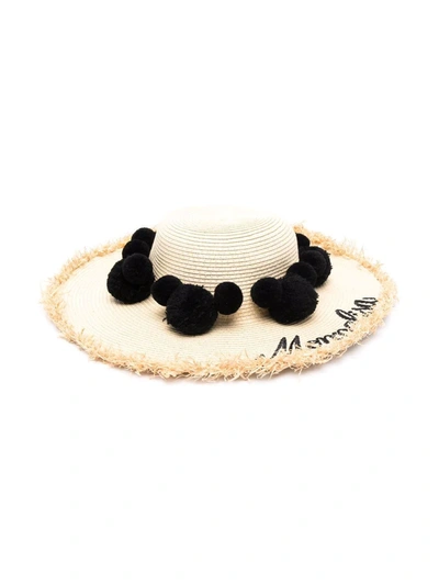 Shop Monnalisa Logo-embroidered Interwoven Sun Hat In Neutrals