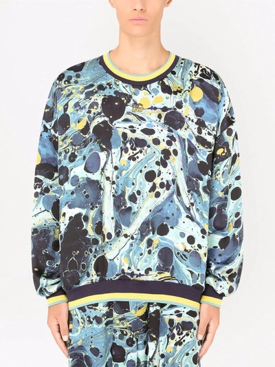 Shop Dolce & Gabbana Marble-pattern Sweatshirt In Blue