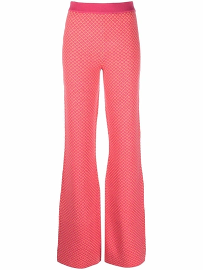 Shop Moschino Flared Jacquard-knit Trousers In Pink