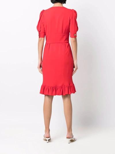Shop Moschino Teddy Ruffle Dress In Red