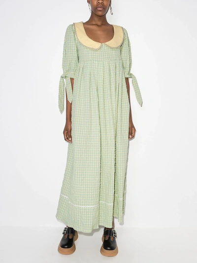 Shop Masterpeace Gingham-check Short-sleeve Maxi Dress In Blue