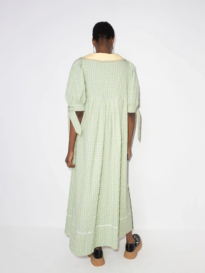 Shop Masterpeace Gingham-check Short-sleeve Maxi Dress In Blue