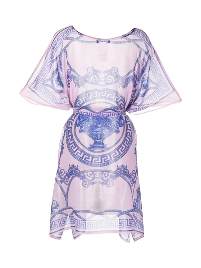 Versace Barocco Print Beach Silk Dress In Pink