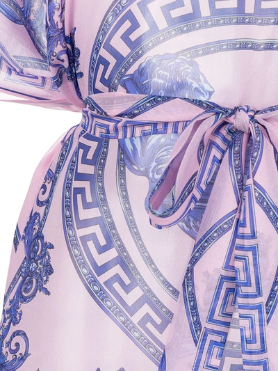 Versace Barocco Print Beach Silk Dress In Pink
