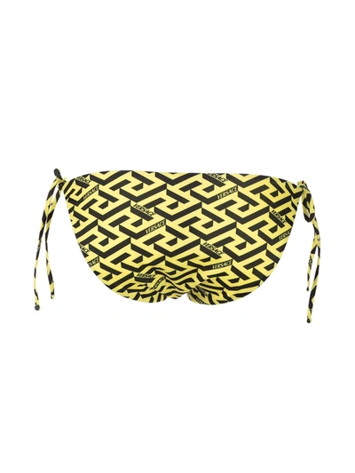 Shop Versace Greca Signature-print Bikini Bottoms In Yellow