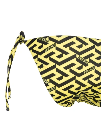 Shop Versace Greca Signature-print Bikini Bottoms In Yellow