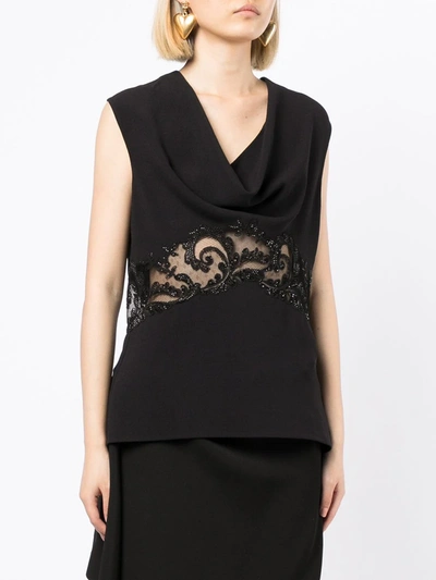 Shop Versace Lace-panelled Sleeveless Top In Black
