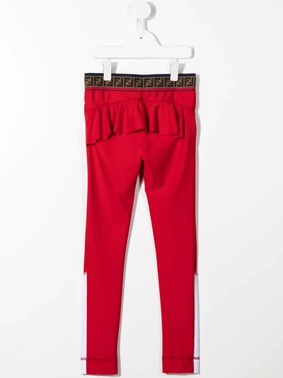 Shop Fendi Monogram-waistband Leggings In Red