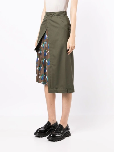 Shop Delada Contrasting Asymmetric Midi Skirt In Green