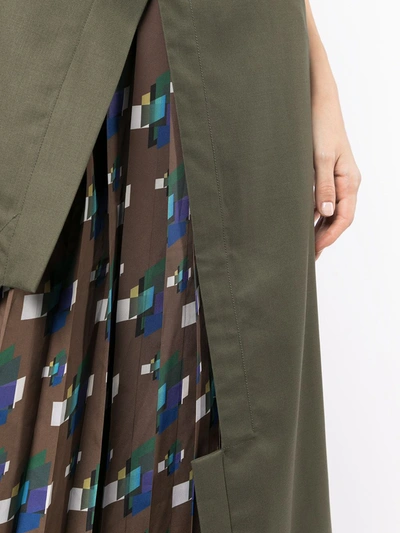 Shop Delada Contrasting Asymmetric Midi Skirt In Green