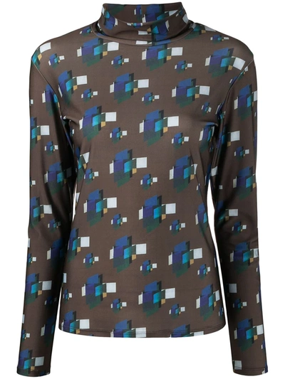 Shop Delada Geometric Print Long-sleeved Top In Brown