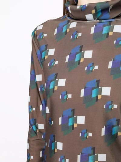 Shop Delada Geometric Print Long-sleeved Top In Brown