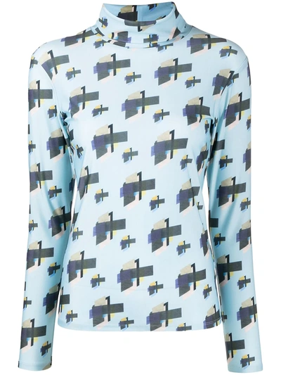 Shop Delada Geometric Print Long-sleeved Top In Blue