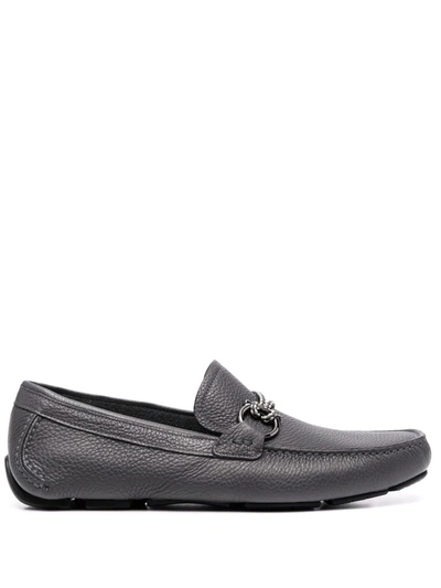 Ferragamo Gancini Pebbled Driving Shoes In Grey