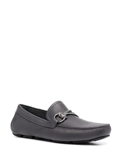 Ferragamo Gancini Pebbled Driving Shoes In Grey