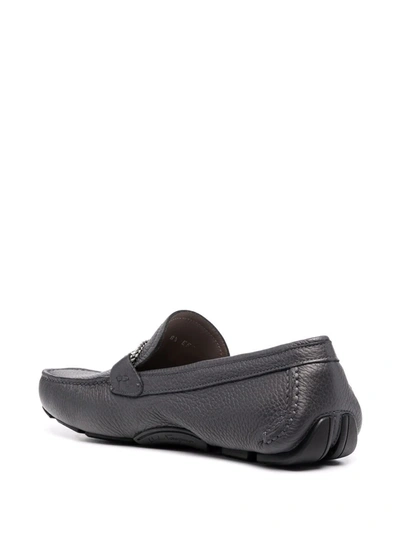 Ferragamo Gancini Pebbled Driving Shoes In Grey